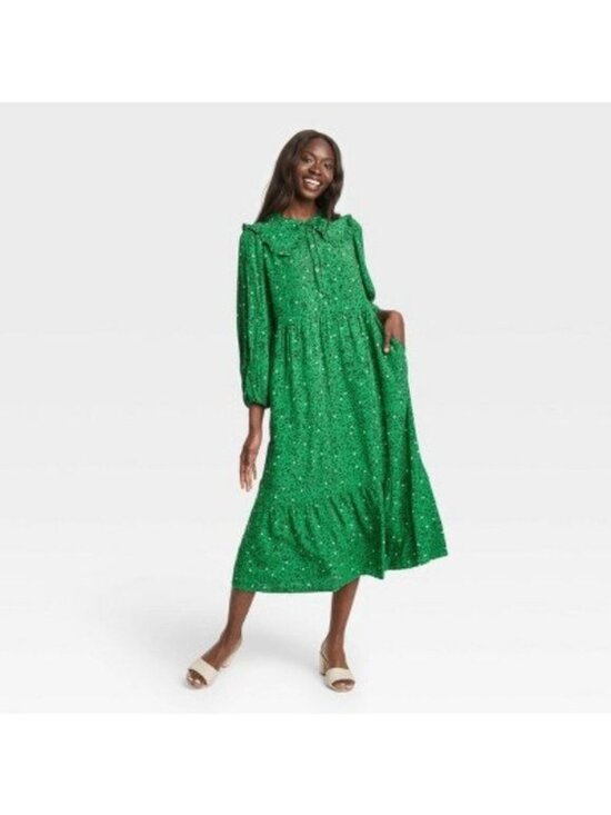 Who What Wear Dresses & Skirts - Who What Wear Balloon Sleeve Tiered Ruffle Collar Midi Dress